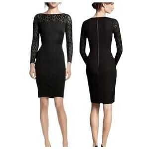 Roland Mouret Black Sheath Dress Embroidered Long Sleeve Size 0 Cocktail